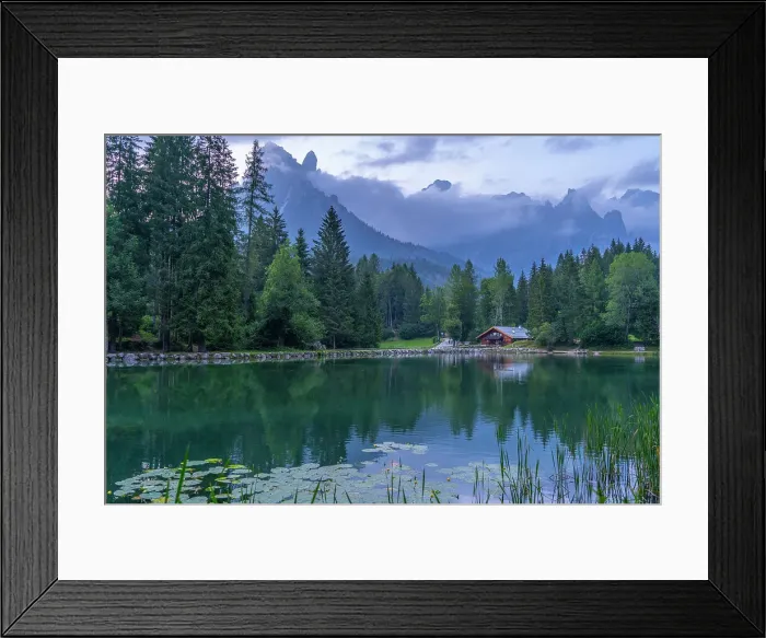 Framed Print : Lake Welsperg at sunset, Canali Valley, Dolomites, Trentino, Italy, Europe Framed Print : Lake Welsperg at sunset, Canali Valley, Dolomites, Trentino, Italy, Europe