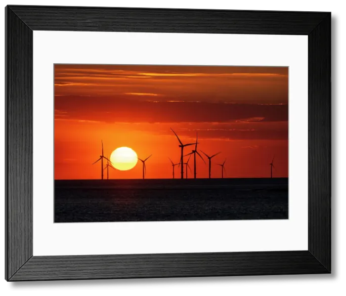 Framed Print : Offshore wind farm with amazing sunset, New Brighton, Cheshire, England, United Kingdom, Europe Framed Print : Offshore wind farm with amazing sunset, New Brighton, Cheshire, England, United Kingdom, Europe