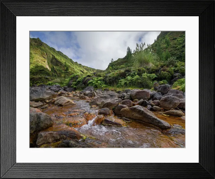 Framed Print : Vale das Lambadas, a remote valley with a river full of minerals and iron (rusty color), Sao Miguel island, The Azores, Portugal, Atlantic Framed Print : Vale das Lambadas, a remote valley with a river full of minerals and iron (rusty color), Sao Miguel island, The Azores, Portugal, Atlantic