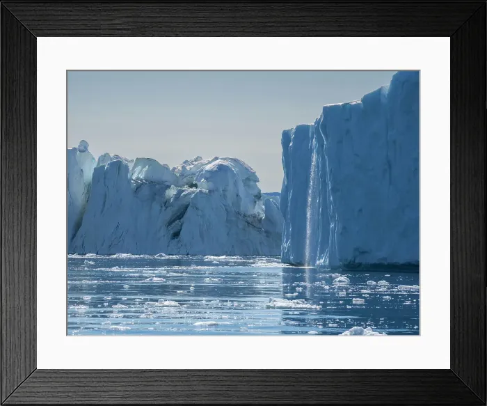 Framed Print : A waterfall from melting icebergs from the Ilulissat Icefjord just outside the city of Ilulissat, Greenland, Denmark, Polar Regions