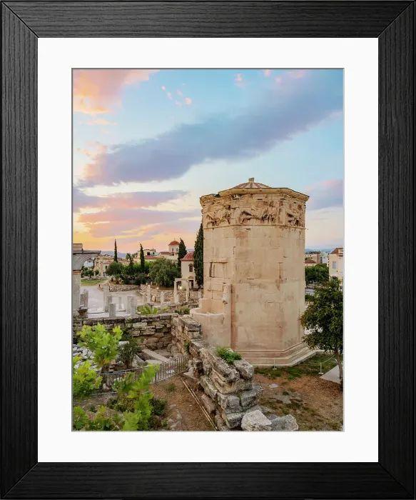 Framed Print : Tower of the Winds (Horologion of Andronikos Kyrrhestes) at sunset, Roman Forum, Athens, Attica, Greece, Europe Framed Print : Tower of the Winds (Horologion of Andronikos Kyrrhestes) at sunset, Roman Forum, Athens, Attica, Greece, Europe