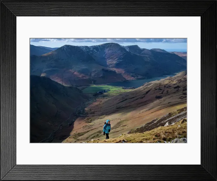 Framed Print : Female walker on Dale Head above Honister Pass and Buttermere Valley, Lake District National Park, UNESCO World Heritage Site, Cumbria, England, United Kingdom, Europe Framed Print : Female walker on Dale Head above Honister Pass and Buttermere Valley, Lake District National Park, UNESCO World Heritage Site, Cumbria, England, United Kingdom, Europe