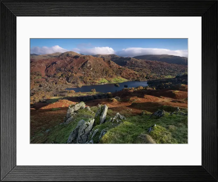 Framed Print : Rydal Water backed by Nab Scar and Heron Pike from Loughrigg Fell in autumn, Lake District National Park, UNESCO World Heritage Site, Cumbria, England, United Kingdom, Europe Framed Print : Rydal Water backed by Nab Scar and Heron Pike from Loughrigg Fell in autumn, Lake District National Park, UNESCO World Heritage Site, Cumbria, England, United Kingdom, Europe