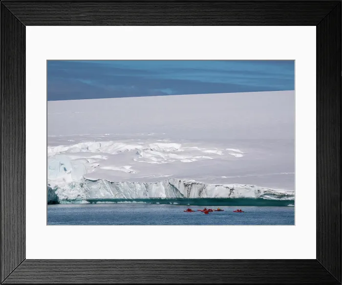 Framed Print : National Geographic Expeditions, Ponant guests kayaking along an ice cap edge, Larsen Inlet, Weddell Sea, Antarctica, Polar Regions Framed Print : National Geographic Expeditions, Ponant guests kayaking along an ice cap edge, Larsen Inlet, Weddell Sea, Antarctica, Polar Regions