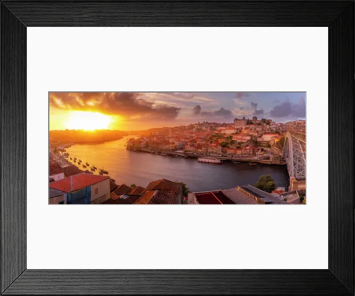 Framed Print : View of the Dom Luis I bridge over Douro River aligned with colourful buildings at sunset, UNESCO World Heritage Site, Porto, Norte, Portugal, Europe Framed Print : View of the Dom Luis I bridge over Douro River aligned with colourful buildings at sunset, UNESCO World Heritage Site, Porto, Norte, Portugal, Europe