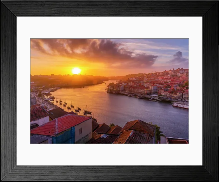 Framed Print : View of sunset over terracota rooftops and Douro River in the old town of Porto, Porto, Norte, Portugal, Europe Framed Print : View of sunset over terracota rooftops and Douro River in the old town of Porto, Porto, Norte, Portugal, Europe