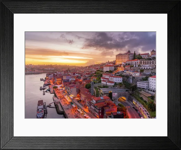 Framed Print : View of Douro River and The Ribeira district from Dom Luis I bridge at sunset, UNESCO World Heritage Site, Porto, Norte, Portugal, Europe Framed Print : View of Douro River and The Ribeira district from Dom Luis I bridge at sunset, UNESCO World Heritage Site, Porto, Norte, Portugal, Europe