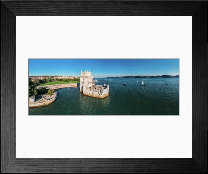Framed Print : Aerial drone view of Belem Tower, a 16th-century fortification located in Lisbon, Portugal on the Tagus River Framed Print : Aerial drone view of Belem Tower, a 16th-century fortification located in Lisbon, Portugal on the Tagus River