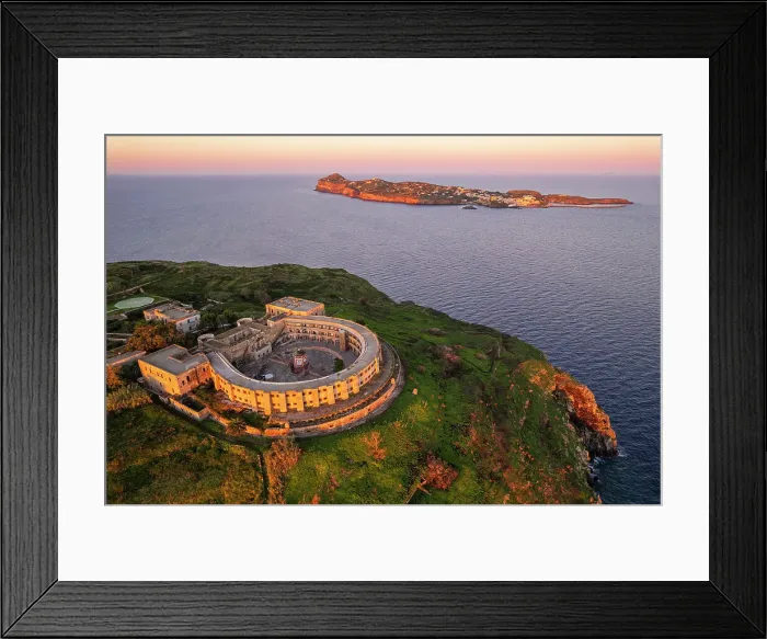 Framed Print : The prison on top of Santo Stefano island with Ventotene on the back, Pontine Islands, Latina province, Latium, Italy, Europe Framed Print : The prison on top of Santo Stefano island with Ventotene on the back, Pontine Islands, Latina province, Latium, Italy, Europe