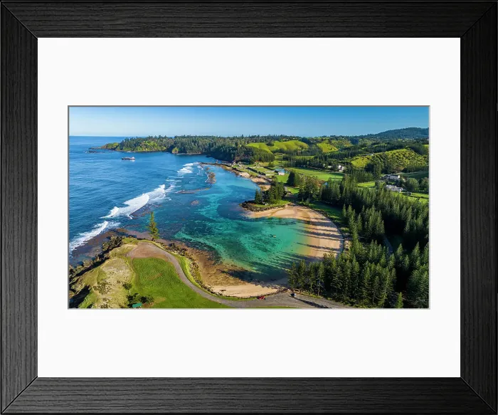 Framed Print : Aerial of Emily Bay, the Unesco world heritage site Norfolk island, Australia Framed Print : Aerial of Emily Bay, the Unesco world heritage site Norfolk island, Australia