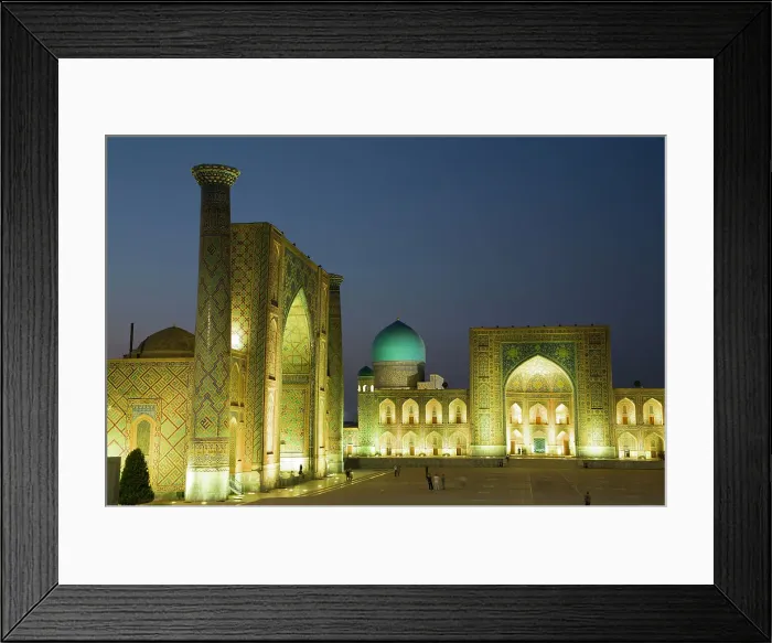 Framed Print : Evening, Ulug Bek and Tilla-Kari Madrassahs, left to right, Registan Square, UNESCO World Heritage Site, Samarkand, Uzbekistan, Central Asia, Asia Framed Print : Evening, Ulug Bek and Tilla-Kari Madrassahs, left to right, Registan Square, UNESCO World Heritage Site, Samarkand, Uzbekistan, Central Asia, Asia