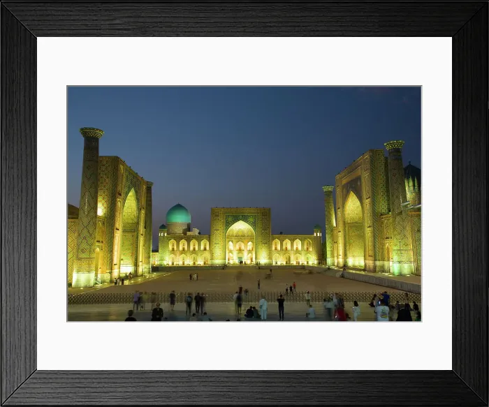 Framed Print : Evening, Ulug Bek, Tilla-Kari, and Sherdor Madrassahs, left to right, Registan Square, UNESCO World Heritage Site, Samarkand, Uzbekistan, Central Asia, Asia Framed Print : Evening, Ulug Bek, Tilla-Kari, and Sherdor Madrassahs, left to right, Registan Square, UNESCO World Heritage Site, Samarkand, Uzbekistan, Central Asia, Asia