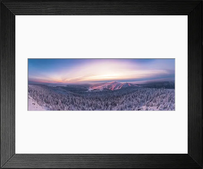 Framed Print : Aerial panoramic view of snowy forest and ski slopes under the dramatic sky at sunset, Ruka, Kuusamo, Northern Ostrobothnia, Lapland, Finland, Europe Framed Print : Aerial panoramic view of snowy forest and ski slopes under the dramatic sky at sunset, Ruka, Kuusamo, Northern Ostrobothnia, Lapland, Finland, Europe