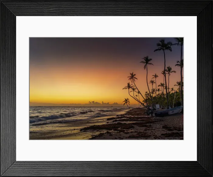 Framed Print : View of sea, beach and palm trees at sunrise, Bavaro Beach, Punta Cana, Dominican Republic, West Indies, Caribbean, Central America Framed Print : View of sea, beach and palm trees at sunrise, Bavaro Beach, Punta Cana, Dominican Republic, West Indies, Caribbean, Central America