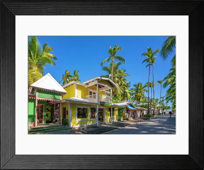 Framed Print : View of colourful shops on Bavaro Beach, Punta Cana, Dominican Republic, West Indies, Caribbean, Central America Framed Print : View of colourful shops on Bavaro Beach, Punta Cana, Dominican Republic, West Indies, Caribbean, Central America