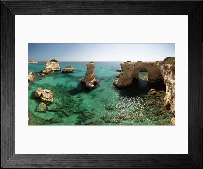 Framed Print : Rock stacks and crystal clear sea of the Faraglioni di Sant Andrea, Torre di Sant Andrea, Melendugno, Lecce Province, Puglia, Italy, Europe Framed Print : Rock stacks and crystal clear sea of the Faraglioni di Sant Andrea, Torre di Sant Andrea, Melendugno, Lecce Province, Puglia, Italy, Europe