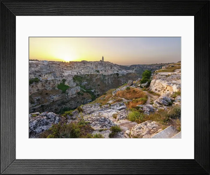 Framed Print : Sunset over Gravina River canyon to the Sassi di Matera old town, UNESCO World Heritage Site, Matera, Basilicata, Italy, Europe Framed Print : Sunset over Gravina River canyon to the Sassi di Matera old town, UNESCO World Heritage Site, Matera, Basilicata, Italy, Europe