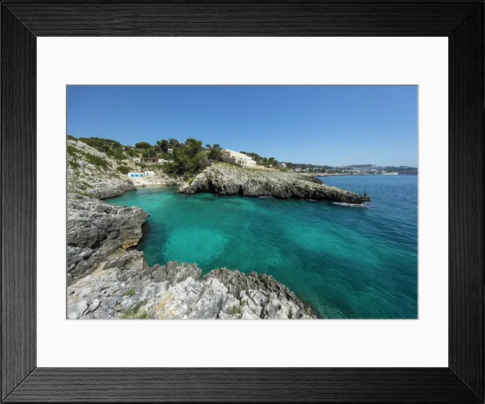 Framed Print : Cala dell Acquaviva beach and rocky cove looking along coast to Castro, Castro, Lecce Province, Puglia, Italy, Europe Framed Print : Cala dell Acquaviva beach and rocky cove looking along coast to Castro, Castro, Lecce Province, Puglia, Italy, Europe