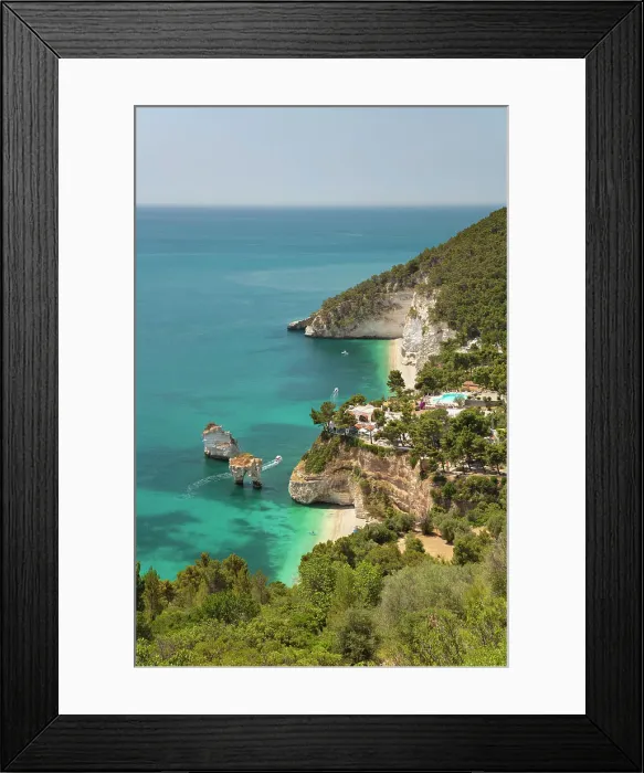 Framed Print : Faraglioni di Baia delle Zagare rocks with beaches and coastline, near Mattinata, Gargano peninsula, Foggia province, Puglia, Italy, Europe Framed Print : Faraglioni di Baia delle Zagare rocks with beaches and coastline, near Mattinata, Gargano peninsula, Foggia province, Puglia, Italy, Europe