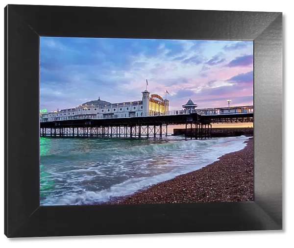 Brighton Palace Pier at dusk, City of Brighton and Hove, East Sussex, England, United Kingdom, Europe