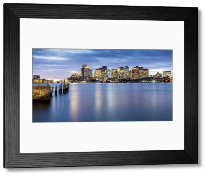 Framed Print : Boston Waterfront at dusk, Boston, Massachusetts, New England, United States of America, North America Framed Print : Boston Waterfront at dusk, Boston, Massachusetts, New England, United States of America, North America