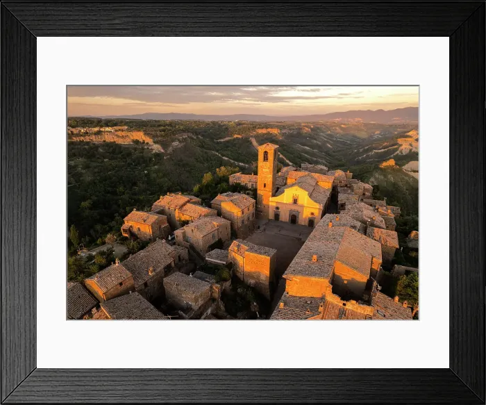 Framed Print : View of the historic centre of the medieval village of Civita di Bagnoregio at sunset, Viterbo province, Latium (Lazio), Italy, Europe Framed Print : View of the historic centre of the medieval village of Civita di Bagnoregio at sunset, Viterbo province, Latium (Lazio), Italy, Europe