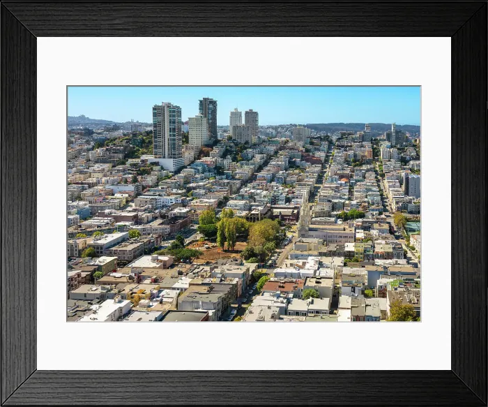Framed Print : Elevated view of Russian Hill neighborhood and Washington Square seen from Coit Tower, San Francisco, California, United States of America, North America
