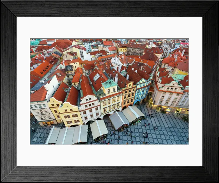 Framed Print : Elevated view of houses with red roofs as seen from Prague Astronomical Clock at Old Town Square, Prague, Czech Republic (Czechia), Europe Framed Print : Elevated view of houses with red roofs as seen from Prague Astronomical Clock at Old Town Square, Prague, Czech Republic (Czechia), Europe