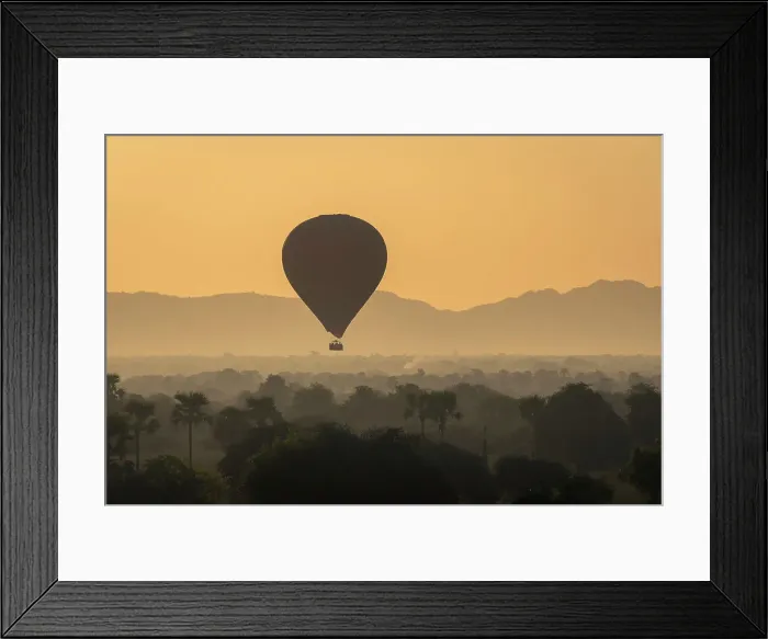 Framed Print : Hot-air balloon at sunrise against mountains, Bagan (Pagan), Myanmar (Burma), Asia Framed Print : Hot-air balloon at sunrise against mountains, Bagan (Pagan), Myanmar (Burma), Asia