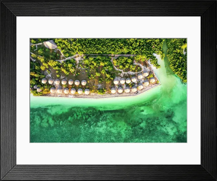 Framed Print : Overhead view of luxury tourist resort in front of the idyllic Indian Ocean, Pingwe, Chwaka Bay, Zanzibar, Tanzania, East Africa, Africa Framed Print : Overhead view of luxury tourist resort in front of the idyllic Indian Ocean, Pingwe, Chwaka Bay, Zanzibar, Tanzania, East Africa, Africa