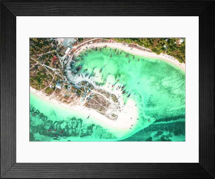 Framed Print : Overhead view of dhow traditional boats moored in a sandy bay overlooking the idyllic Indian Ocean, Kendwa, Zanzibar, Tanzania, East Africa, Africa Framed Print : Overhead view of dhow traditional boats moored in a sandy bay overlooking the idyllic Indian Ocean, Kendwa, Zanzibar, Tanzania, East Africa, Africa