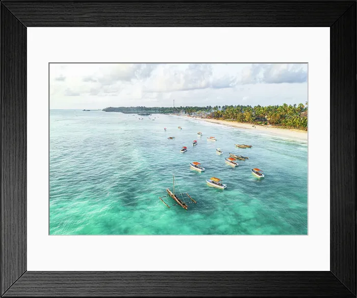 Framed Print : Aerial view of traditional dhow boats in the crystal sea, Pingwe, Michamvi, Zanzibar, Tanzania, East Africa, Africa Framed Print : Aerial view of traditional dhow boats in the crystal sea, Pingwe, Michamvi, Zanzibar, Tanzania, East Africa, Africa