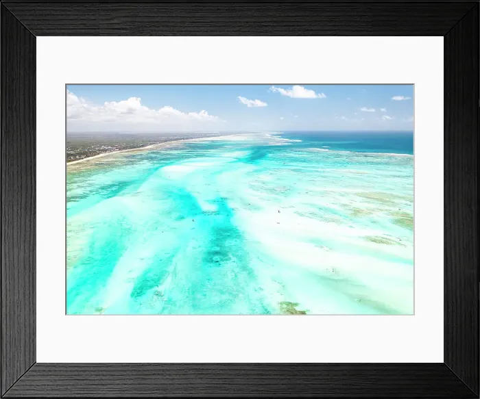 Framed Print : Aerial view of coral reef in the blue lagoon during low tide Paje, Jambiani, Zanzibar, Tanzania, East Africa, Africa Framed Print : Aerial view of coral reef in the blue lagoon during low tide Paje, Jambiani, Zanzibar, Tanzania, East Africa, Africa