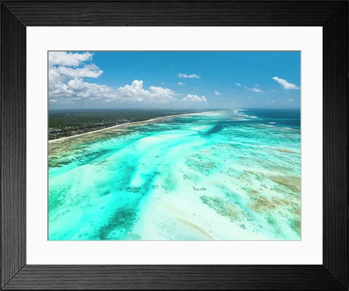 Framed Print : Aerial view of white coral sand of a blue lagoon at low tide, Paje, Jambiani, Zanzibar, Tanzania, East Africa, Africa Framed Print : Aerial view of white coral sand of a blue lagoon at low tide, Paje, Jambiani, Zanzibar, Tanzania, East Africa, Africa