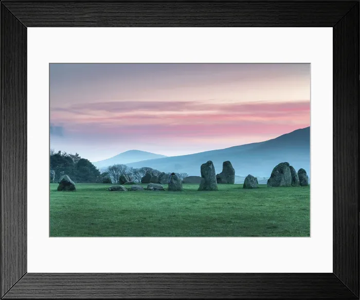 Framed Print : Sunrise over Castlerigg and St. John's in the Vale near Keswick, Lake District National Park, UNESCO World Heritage Site, Cumbria, England, United Kingdom, Europe