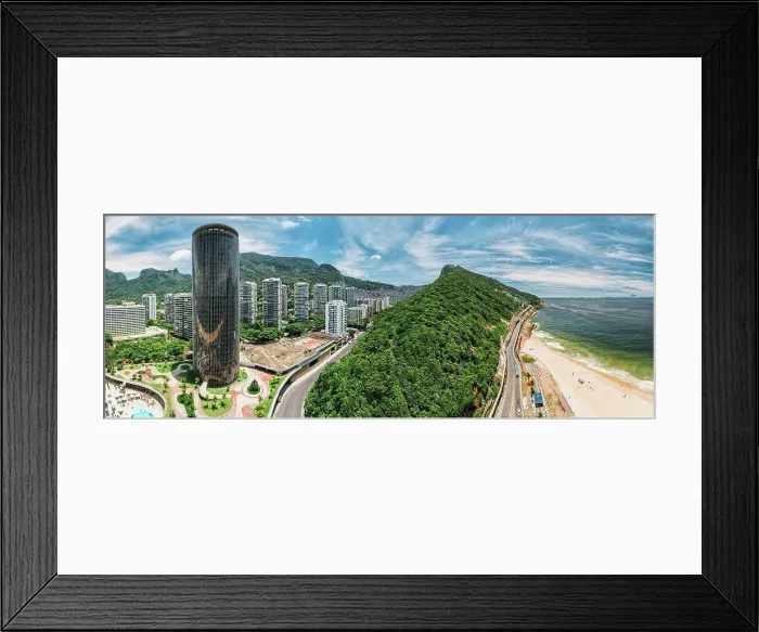 Framed Print : Aerial panoramic view of Sao Conrado neighbourhood with iconic Hotel Nacional on the left designed by Oscar Niemeyer, Rio de Janeiro, Brazil, South America Framed Print : Aerial panoramic view of Sao Conrado neighbourhood with iconic Hotel Nacional on the left designed by Oscar Niemeyer, Rio de Janeiro, Brazil, South America