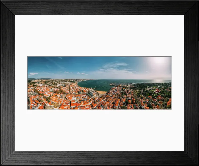 Framed Print : Aerial drone panoramic view of Cascais historic centre with the iconic Bay and Ribeira Beach, 30km west of Lisbon on the Portuguese Riviera, Cascais, Portugal, Europe Framed Print : Aerial drone panoramic view of Cascais historic centre with the iconic Bay and Ribeira Beach, 30km west of Lisbon on the Portuguese Riviera, Cascais, Portugal, Europe
