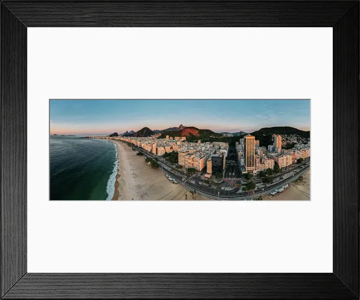 Framed Print : Aerial drone view of Copacabana Beach and urban setting at sunrise, UNESCO World Heritage Site, Rio de Janeiro, Brazil, South America Framed Print : Aerial drone view of Copacabana Beach and urban setting at sunrise, UNESCO World Heritage Site, Rio de Janeiro, Brazil, South America