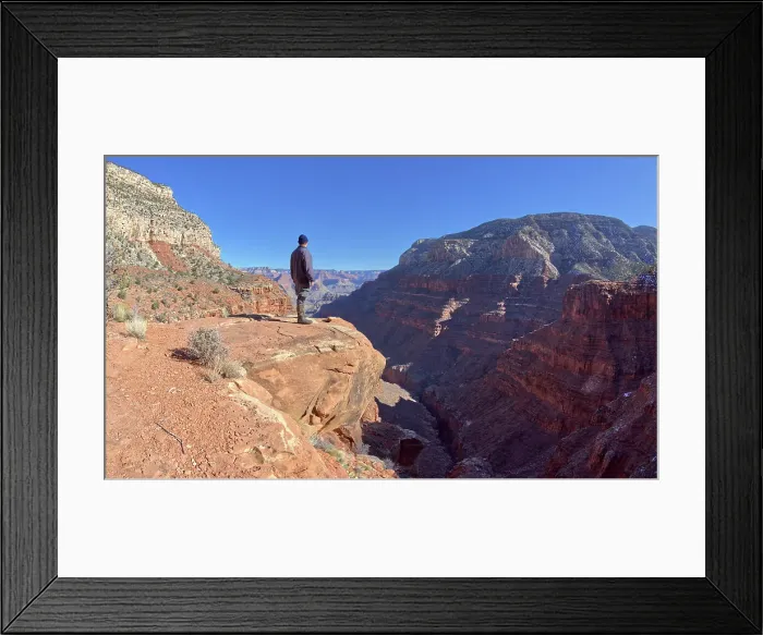 Framed Print : A hiker looking out from a cliff in Hermit Canyon at Grand Canyon, Grand Canyon National Park, UNESCO World Heritage Site, Arizona, United States of America, North America Framed Print : A hiker looking out from a cliff in Hermit Canyon at Grand Canyon, Grand Canyon National Park, UNESCO World Heritage Site, Arizona, United States of America, North America