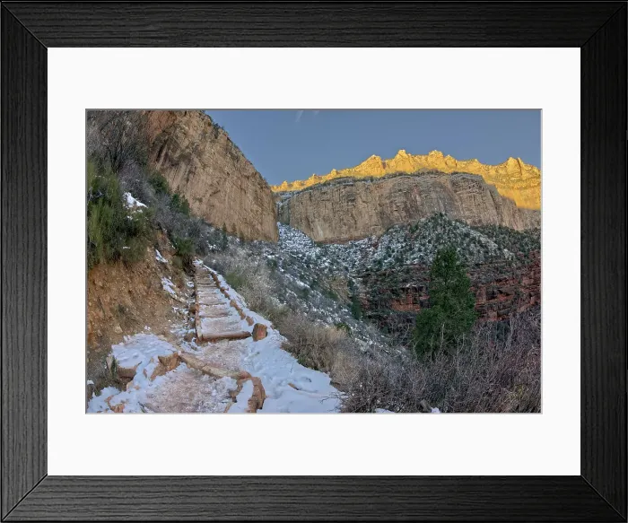 Framed Print : The cliffs of Bright Angel Canyon along the Bright Angel Trail in winter at sunrise on the South Rim of Grand Canyon, Grand Canyon National Park, UNESCO World Heritage Site, Arizona, United States of America, North America Framed Print : The cliffs of Bright Angel Canyon along the Bright Angel Trail in winter at sunrise on the South Rim of Grand Canyon, Grand Canyon National Park, UNESCO World Heritage Site, Arizona, United States of America, North America