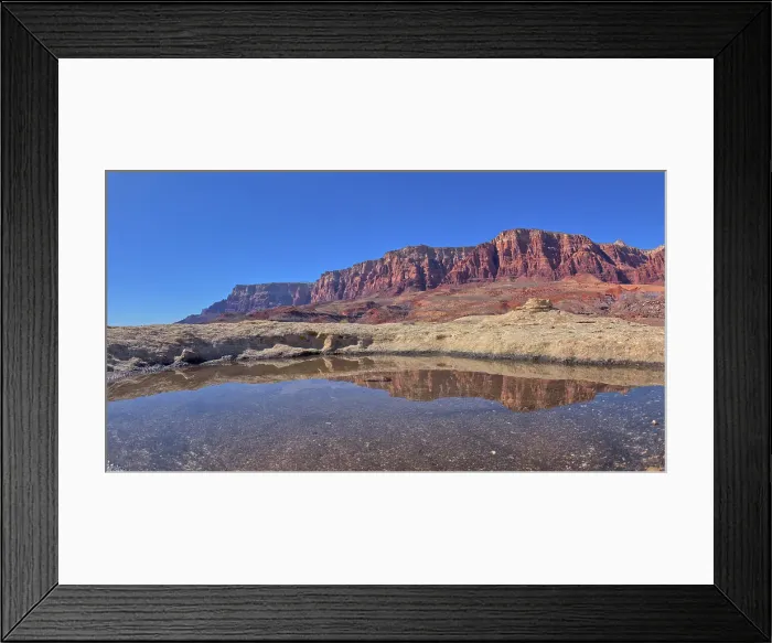 Framed Print : A pool of water reflecting the summit of Johnson Point below Vermilion Cliffs, Glen Canyon Recreation Area, Arizona, United States of America, North America Framed Print : A pool of water reflecting the summit of Johnson Point below Vermilion Cliffs, Glen Canyon Recreation Area, Arizona, United States of America, North America