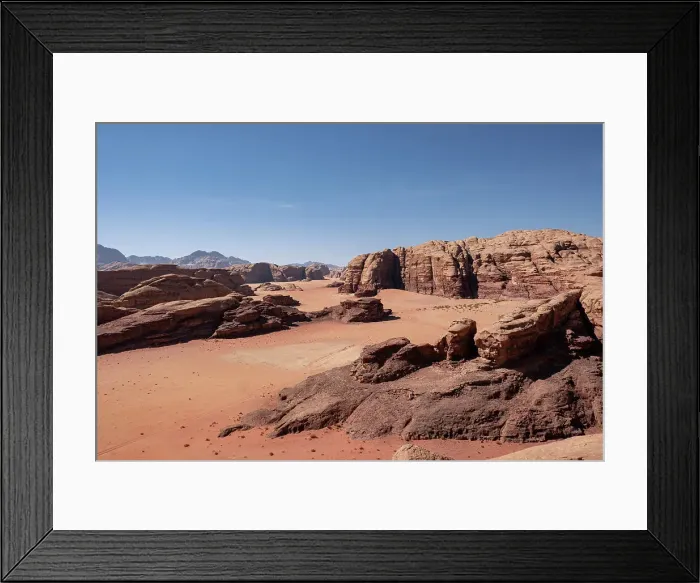 Framed Print : Red sand and rocks in the Wadi Rum desert, Jordan, Middle East Framed Print : Red sand and rocks in the Wadi Rum desert, Jordan, Middle East