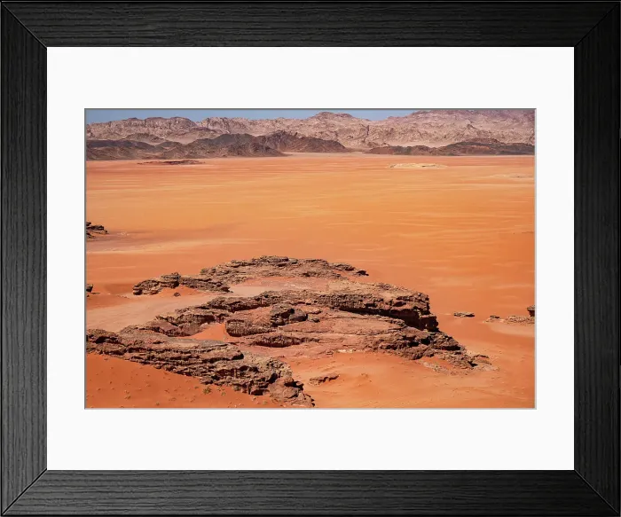 Framed Print : Red sand and rocks in the Wadi Rum desert, Jordan, Middle East