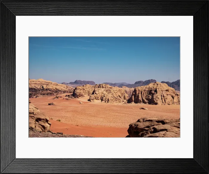 Framed Print : Red sand plain and some rocky mountains, Wadi Rum, Jordan, Middle East Framed Print : Red sand plain and some rocky mountains, Wadi Rum, Jordan, Middle East