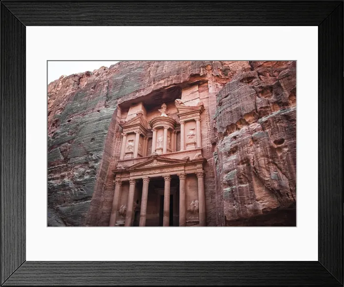 Framed Print : Treasury (Al Khazneh) monument carved into the stone on the side of a mountain, Petra, UNESCO World Heritage Site, Jordan, Middle East Framed Print : Treasury (Al Khazneh) monument carved into the stone on the side of a mountain, Petra, UNESCO World Heritage Site, Jordan, Middle East