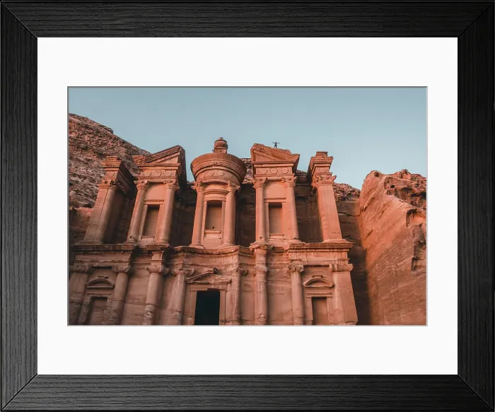 Framed Print : Al Deir (Monastery) facade at sunset with some people on top of it, Petra, UNESCO World Heritage Site, Jordan, Middle East