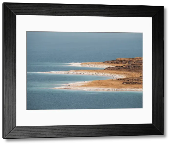 Framed Print : Coast with white salt deposit of the Dead Sea, Jordan, Middle East Framed Print : Coast with white salt deposit of the Dead Sea, Jordan, Middle East