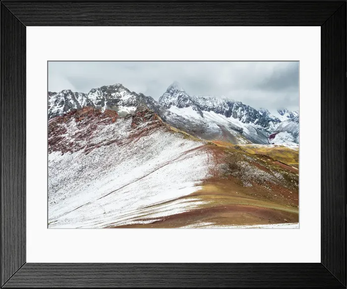 Framed Print : Snow-covered landscape near Rainbow Mountain (Vinicunca), Cusco, Peru, South America Framed Print : Snow-covered landscape near Rainbow Mountain (Vinicunca), Cusco, Peru, South America