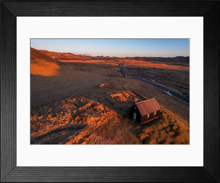 Framed Print : View from above of the small black wooden church of krysuvikurkirkja, at sunrise, Krysuvik, Hafnarfjardarkaupstadur municipality, Reykjanes peninsula, Capital region, Iceland, Polar Regions Framed Print : View from above of the small black wooden church of krysuvikurkirkja, at sunrise, Krysuvik, Hafnarfjardarkaupstadur municipality, Reykjanes peninsula, Capital region, Iceland, Polar Regions