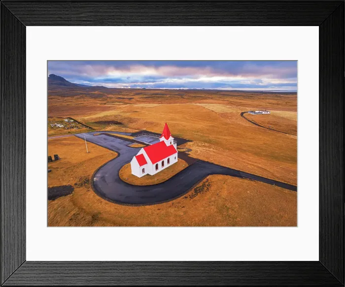 Framed Print : Aerial view of Ingjaldsholl church at Hellissandur, Snaefellsjokull National Park, Snaefellsnes Peninsula, Vesturland, West Iceland, Iceland, Polar Regions Framed Print : Aerial view of Ingjaldsholl church at Hellissandur, Snaefellsjokull National Park, Snaefellsnes Peninsula, Vesturland, West Iceland, Iceland, Polar Regions